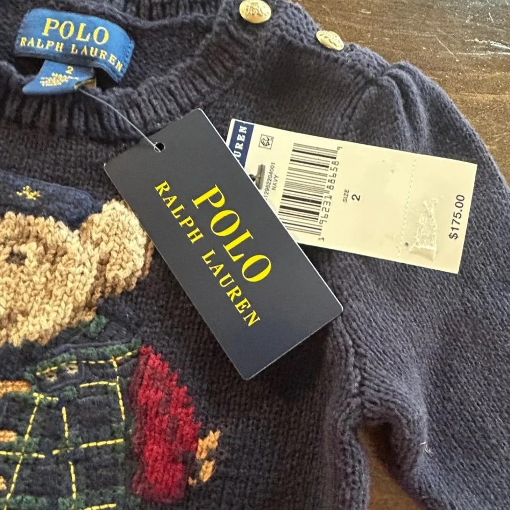 Ralph Lauren Polo Bear Cotton Sweater Kids Size 2 Scalloped Trim Preppy Classic